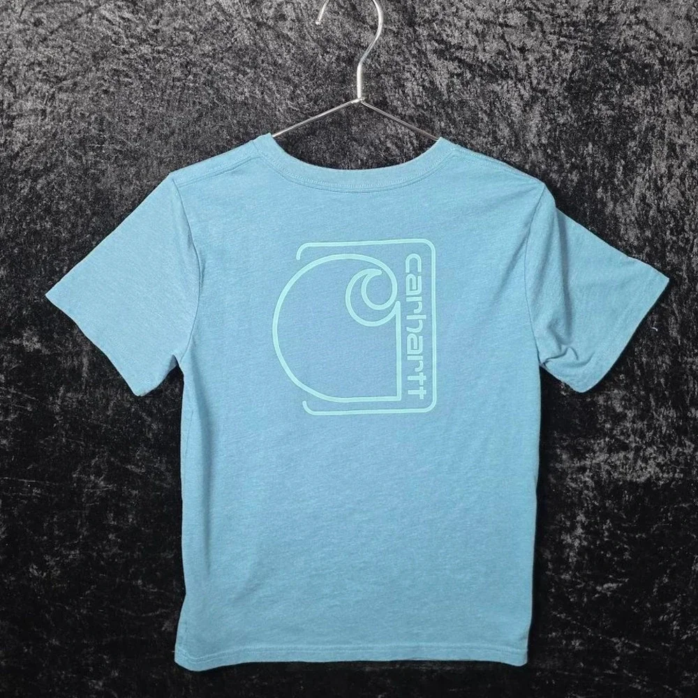 Carhartt Kids Blue Heathered Short Sleeve Pocket T-Shirt Graphic Size S 8-10